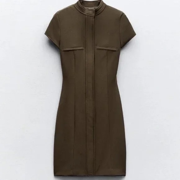 ZARA Button Down Short Sleeve Mini Dress - Picture 2 of 12